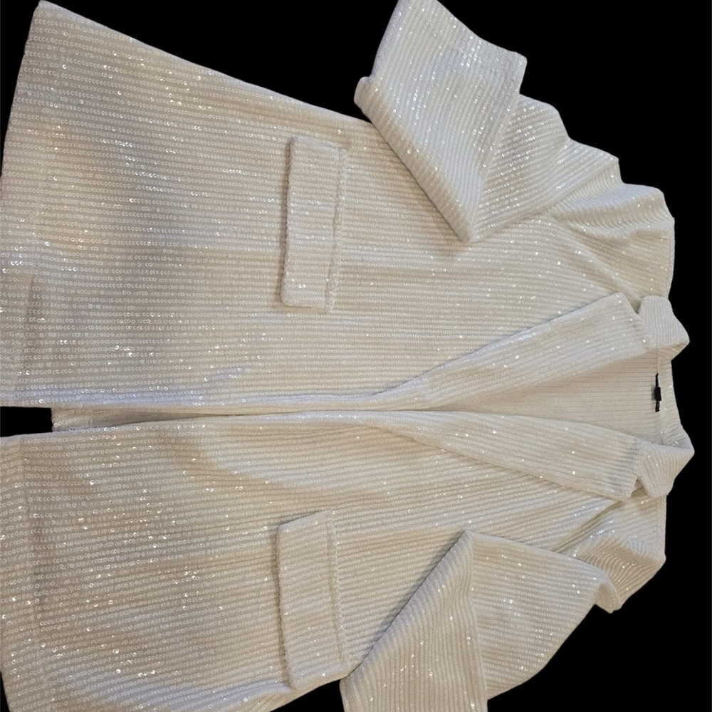Elegant White Sequin Women's Pantsuit - Picture 4 of 6